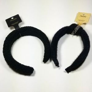 2 Piece Natasha Headbands Black Fuzzy Knotted NWT